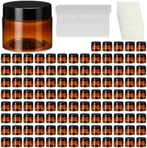 LECEHIVO 110 Pcs 4 oz Amber Plastic Cosmetic Jars with Lids, Round Airtight Refillable Containers Leak Proof Empty Cosmetic Jars for Lotion, Cream, Powder, Ointment, Beauty Products Travel Storage