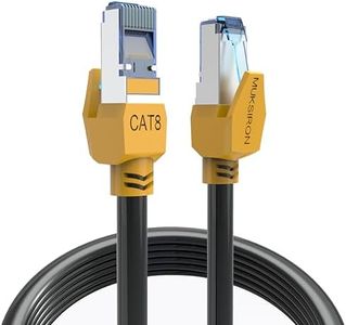 MUKSIRON Cat 8 Ethernet Cable 3 ft,Heavy Duty High Speed 26AWG Professional Cat8 LAN Network Cable 40Gbps, 2000Mhz with Gold Plated RJ45 Connector, Weatherproof for Router/Gaming/Modem/TP-Link