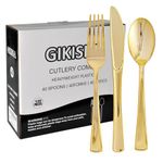 120 Pack Gold Plastic Cutlery Set, Including 40 Gold Forks, 40 Gold Knives, 40 Gold Spoons, Reusable Heavy Duty Plastic Silverware Set for Weddings, Catering, Parties, Dinners