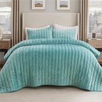 Bedsure Velvet Quilt Queen Size Set, Luxury Bedspread Quilted Bedding Set for Queen Bed, Ultra Soft Coverlet with 2 Matching Pillow Shams, 90"x96", Teal Green