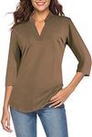 CEASIKERY Women's 3/4 Sleeve V Neck Tops Casual Tunic Blouse Loose Shirt, Brown, Small