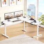 Lukzer L-Shape Electric Height Adjustable Desk with USB & Type-C Digital Display Advance Memory Preset Sit Stand Home Office Table | EST-001/UC-White & White | DIY Setup with 3 Years Warranty