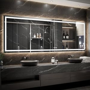 ExBrite 110x48 Extra Large LED Mirror for Bathroom, Frontlit & Backlit Lighted Vanity Mirror, Wall-Mounted LED Bathroom Mirror with Lights, Anti Fog, Dimmable, 3-Color, Memory, Tempered Glass