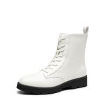 DREAM PAIRS Combat Boots PLatform Ankle Booties Lace Up Low Heel Lug Sole Short Boots, White, 9