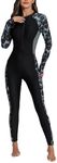 ALLTOKE Women's Full Body Rash Guard with Bra One Piece Zip Front Long Sleeve Long Leg Swimsuit UPF50 Quick Dry Swimwear Black Wave XL