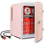 Retro Mini Fridge For Bedrooms 4L Small Fridge 6 Can Table Top Fridge Quiet Mini Fridges For Skincare Food Drinks Kids Home Car & Travel 12v Portable Cooler Refrigerator by Koolatron, Pink