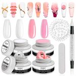 MIZHSE Builder Nail Gel Kit - 4 Colors UV Gel Builder for Nail Extension Clear White Nude Pink Hard Gel Set with Gel Nail Forms Brush for Beginners DIY Nail Art Supplies 30g