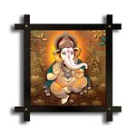 Generic Poster N Frames Cross Wooden Frame Hand-Crafted with Photo of Lord Ganesh ji (16.5x16.5inch, Multicolour), Medium