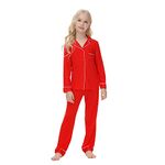 Kids Unisex Girls Boys Pajamas Long Sleeve Solid Color Button-Down Sleepwear 2 Pcs Pjs Set Red