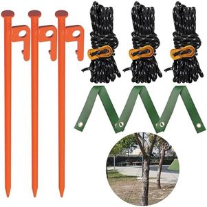 Tree Stake Kit – Heavy Duty Tree Stakes and Supports for Leaning Trees – Metal Stake for Straightening Kit with 3 Set Tree Stakes, for Staking and 13.12 Feet Tree Rope