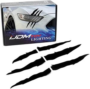 iJDMTOY (1) Reflective Black Headlight Eye Scar or Claw Scratch Shape Vinyl Decal Set Compatible with Car Truck SUV