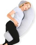 Momcozy Pregnancy Pillows for Side Sleeping, J Shaped Maternity Body Pillow for Pregnancy, Soft Pregnancy Pillow with Jersey Cover for Head Neck Belly Support, Grey