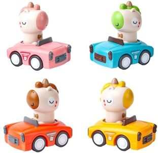 FNJO Wind up Press Cars, Four Unicorn Play Figure Racing Cars Set for Toddlers Baby Boys Girls,Animal Vehicle Toys, Press Then Go