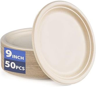 Disposable Paper Plates 9 Inch Compostable Plates 50 Pack Biodegradable Surgarcane Fiber Dessert Plates
