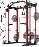 GarveeLife Power Cage, Multi-functional Power Racks for Home Gym with Cable Crossover System, 1600LBS Weight Capacity Fitness Reality Squat Rack for Strength Workout with More Training Attachment, Red