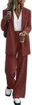 KIRUNDO 2 Piece Outfits for Women Dressy Blazer Jackets High Waisted Wide Leg Pants Suits Set Business Casual Clothes Fall Fashion 2024(Brown Red, Small)