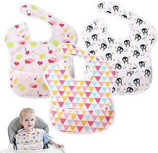 Little Dimsum 3 pack Baby Bibs Waterproof Bib Easy to Clean Feeding Bibs Weaning Bibs Adjustable Closed for Babies Toddlers with Large Pocket 6-36Months(Penguin & Flamingo &Triangle)