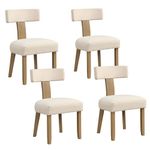 Giantex Upholstered Dining Chairs Set of 4, Mid Century Modern Kitchen Chairs w/Curved Backrest & Rubber Wood Legs, Linen Farmhouse Armless Side Chairs for Living Room, Kitchen, Beige