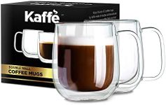 Kaffe Double Wall Insulated Glass Coffee Cups (2 x 10oz) - Clear Espresso Glasses - Heat Resistant Insulated Borosilicate Glass Mugs for Warm Beverages, Capuccinos, Teas, Lattes