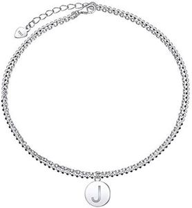 Initials Anklet for Women S925 Sterling Silver Adjustable Foot Ankle Bracelet with Letter, 9 inch, Sterling Silver , Cubic Zirconia