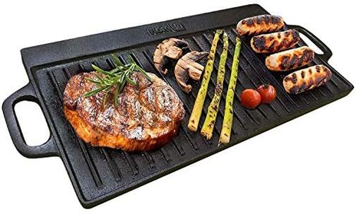 Homiu Reversible Griddle Pan | Pre-Seasoned Non-Stick Cast Iron BBQ Griddle with Handles | Oven Safe Griddle Pan for All Hob Types | Cooking, Flat and Ridged Surfaces 50 x 23cm