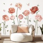 wondever Pink Peony Floral Wall Decals Rose Flower Peel and Stick Wall Stickers Decor for Living Room Girls Bedroom TV Wall Art