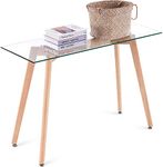 ivinta Small Glass Desk, Modern Study Writing Desk, Simple Mini Computer Desk for Work Office Small Spaces, Narrow Tempered Glass Top Lamp Desk, 40 inch
