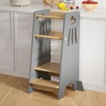 XJD Toddler Tower Adjustable Height Toddler Kitchen Stool Helper - Ideal Kids Kitchen Step Stool for Learning New Skills Safety Feet (Blue Grey)