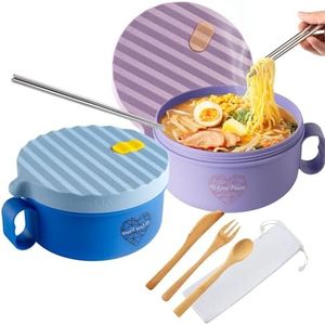 Noodle Bowl Set of 2, 40oz Microwave Cooker, Dorm Room Gift, Purple & Blue