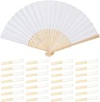 InciFuerza 50pcs White Paper Hand Fan Bamboo Folding Fan Handheld Wedding Fans Folded Fan for Bridal Dancing Party Favors Church Home Office Decoration Gift DIY Supplies Stage Props