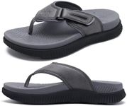 KuaiLu Mens Leather Flip Flops Men's Recovery Walking Sandals Orthotic Thick Athletic Cushion Sport Slides for Man Outdoor Summer Beach Water Sandles with Comfortable Plantar Fasciitis Arch Support