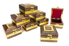 NAVRANG Wooden Jewellery Storage Box For Women Multipurpose Vanity Box Golden Trinket Box Return Gift (Pack Of 8)