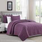 BOURINA Soft Quilt 3-Piece Quilt Set - Microfiber Lightweight Comforter Bedspread Coverlet Set Queen 90" x 92", Purple
