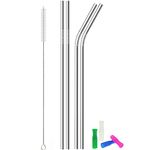 Metal Stainless Steel Straws, 4pcs 12" Ultra Long Reusable Metal Drinking Straws with Cleaning Brush and Silicone Tips for Tall Tumblers