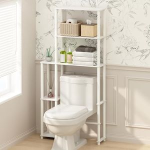 Furinno Turn-N-Tube Over The Toilet Storage, 5-Shelf Over The Toilet Organizer, Freestanding Space Saver Bathroom Shelf, for Bathroom Organizers and Storage, Plain White