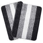 SARAL HOME EASY LIVING Saral Home Microfiber Striped Anti-Skid Set Of 2 Bathmats (Black, 50X70 Cm, Rectangular)