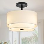 Vexagyle 3-Light Semi Flush Mount Ceiling Light Fixture,12.6inch Modern Close to Ceiling Light with 2-Layer White Drum Fabric Shade,Entryway Light Fixture Ceiling Mount Lamps for Bedroom Dining Room