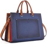 CLUCI Leather Briefcase for Women Laptop 15.6 Inch Professional Business Work Ladies Computer Handbag Shoulder Bag Two-toned Blue