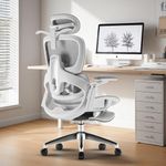 DROGO Ergonomic Office Chair for Work from Home, Chair for Study with Breathable Mesh, Adjustable Seat, 6D Armrest, 4D Headrest & Lumbar Support | Gaming Chair with Footrest & Recline (White)