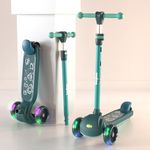 Baybee Blaze Storm Skate Scooter for Kids, 3 Wheel Kids Scooter with 3 Height Adjustable Handle, Kick Scooter with LED PU Wheels & Brake | Runner Scooter for Kids 2-10 Years Boys Girls (Green)