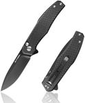 FLISSA Folding Pocket Knife, 4.5" Carbon Fiber Handle EDC Knife with D2 Steel Blade, Button Lock and Pocket Clip, Tactical Knives for Men Women, Uesd for Outdoor, Survival, Hunting and Camping