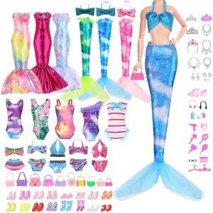 Mermaid Doll Clothes and Accessories for Beach - Dresses Swimsuits Kit for 11.5in Dolls, Fashion Dress Up Toys for 4-6 Year Old Girls Birthday Gifts