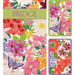 Caspari Halsted Floral Large Type Bridge Gift Set - 2 Playing Card Decks & 2 Score Pads