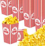 [50 Pack] Movie Theater Popcorn Boxes Disposable Red & White Striped - 30 oz Capacity - Vintage Snack Box Concession and Carnival Party Supplies, Individual Popcorn Bucket Containers