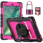 Timecity Case for iPad Air2/ iPad 6th/5th Generation Case 2018 2017/ iPad Pro 9.7 Case. with Screen Protector Pencil Holder Rotating Stand/Strap Full-Body Silicone+PC Protective Case Rose