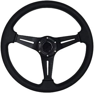 YEHICY 13.8” Auto Racing Steering Wheel Flat Drifting 6 Bolts Car Sport Steering Wheel Pu Leather and Aluminum Spokes with Horn Button