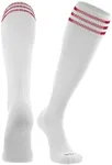 TCK Elite Finale 3 Stripe Soccer Socks (White/Scarlet, Large)
