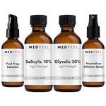 MedPeel Alpha Beta Light Strenght Chemical Peel Set - Medical Grade Chemical Face Peel for all Skin Tones - 10% Salicylic 1oz 30% Glycolic 1oz