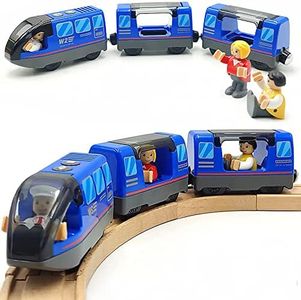TOPLIVING Train à piles pour chemin de fer en bois - Jouet haute vitesse pour tout-petits de 3, 4, 5 ans - Attelage magnétique - Véhicule urbain avec figurines