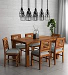 Winntage Sheesham Wood 6 Seater Dining Table with 4 Chairs and 1 Bench Wooden Dining Set Funiture with Cushion (Rustic Teak Finish) | 1 Year Warranty